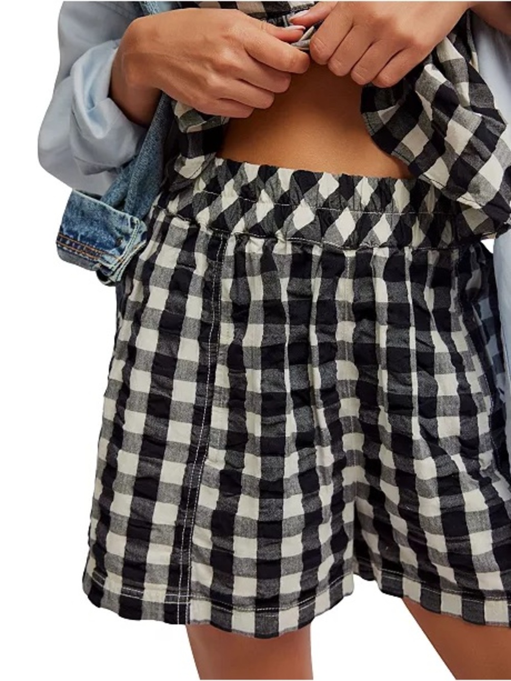 Free People Get Free Seersucker Cotton Pull-On Shorts XL